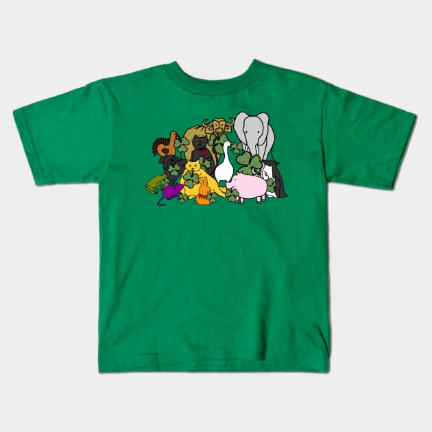 Cute Animals and Shamrock Fun for St Patricks Day Kids T-Shirt by ellenhenryart